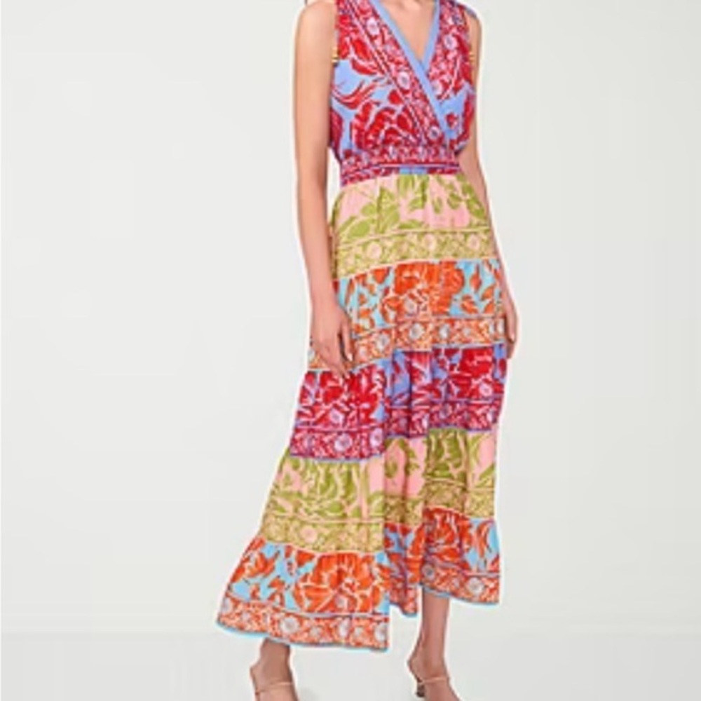 NWT Sam & Jess Serene Sky Floral Maxi Dress Boho Tiered Size LP Large